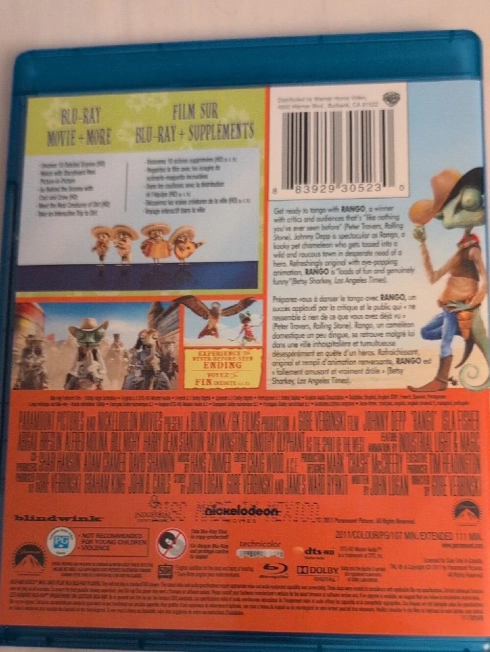 Rango Blu-Ray Movie (2011) Canadian Edition Johnny Depp - Picture 2 of 5